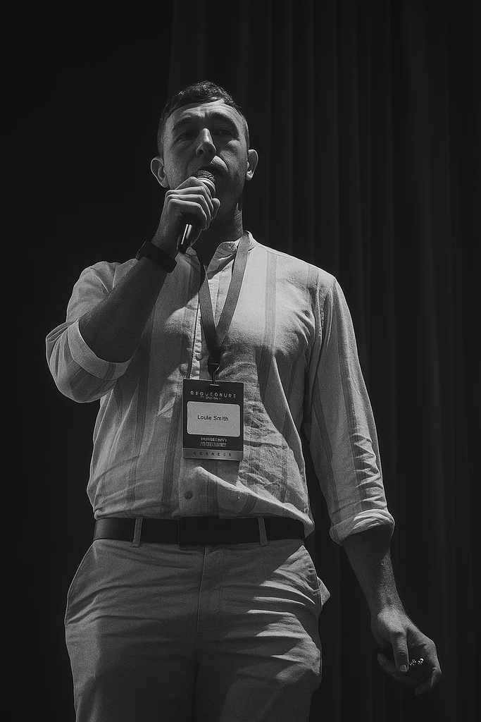 Louis Jordon Smith speaking on stage